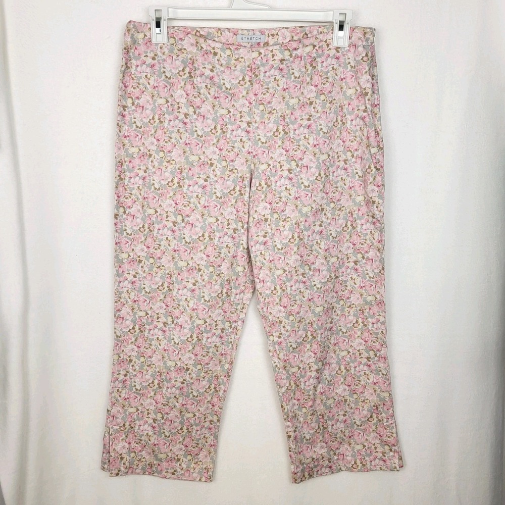 VTG Villager Liz Claiborne Floral Crop Pants 16 Pink Shabby Chic 90s Grandmacore